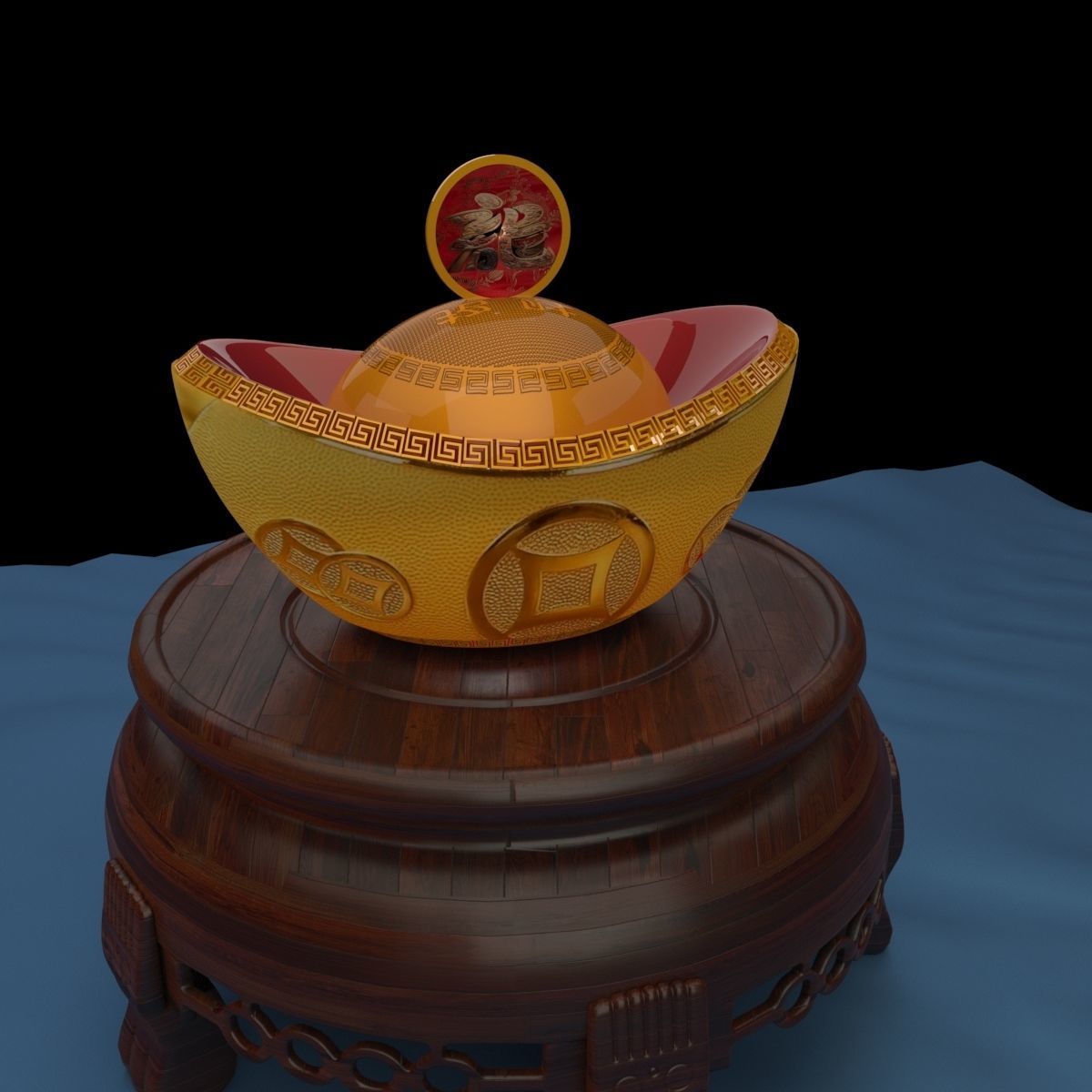 Chinese gold ingot piggy bank 3D model_5