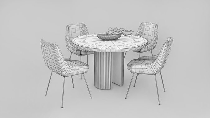 Dining Room table chairs lounge Low-poly 3D model 2
