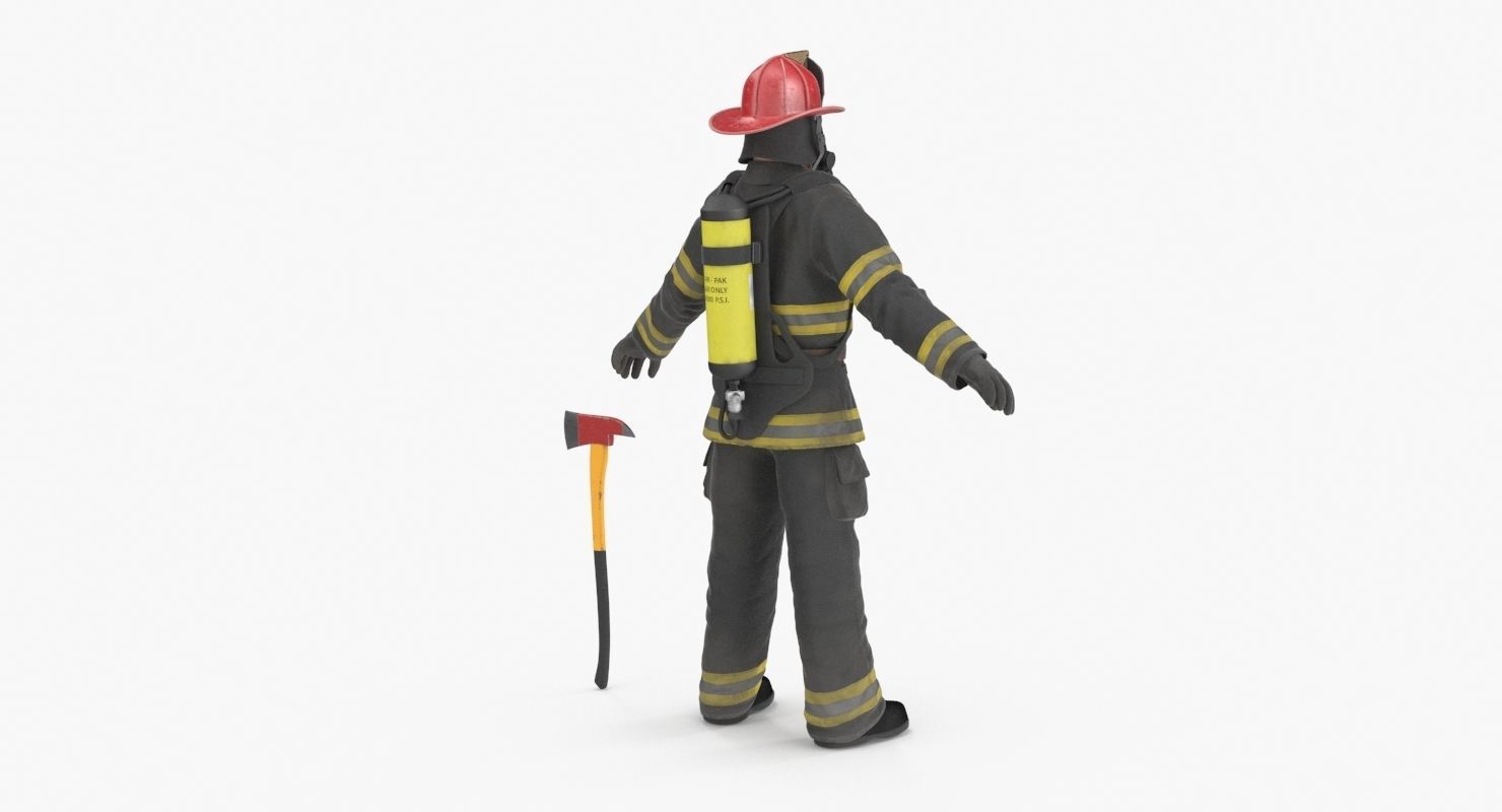 Firefighter Black Suite Low-poly 3D model_16