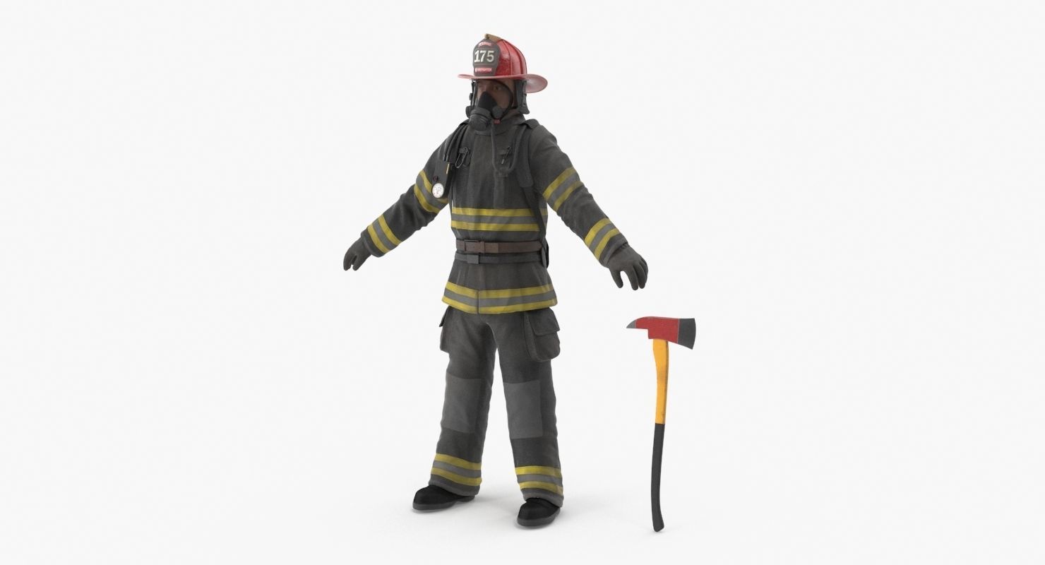 Firefighter Black Suite Low-poly 3D model_11