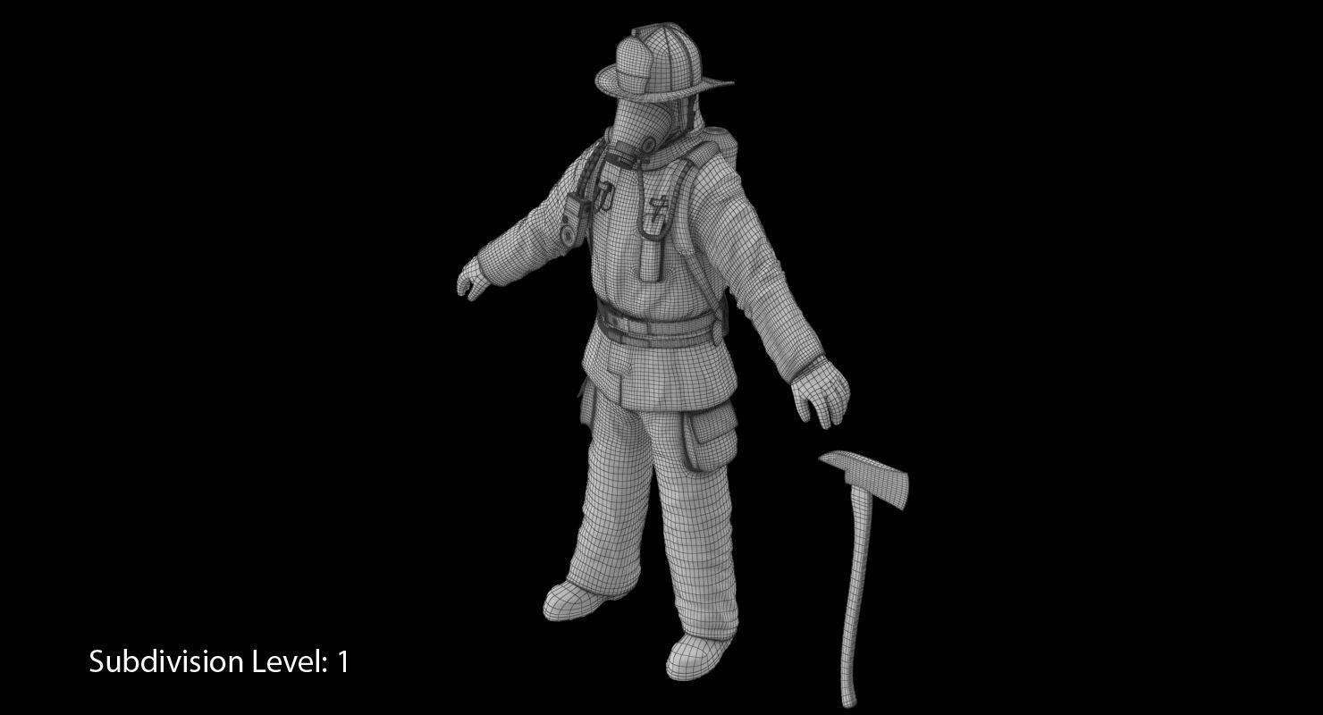Firefighter Black Suite Low-poly 3D model_30