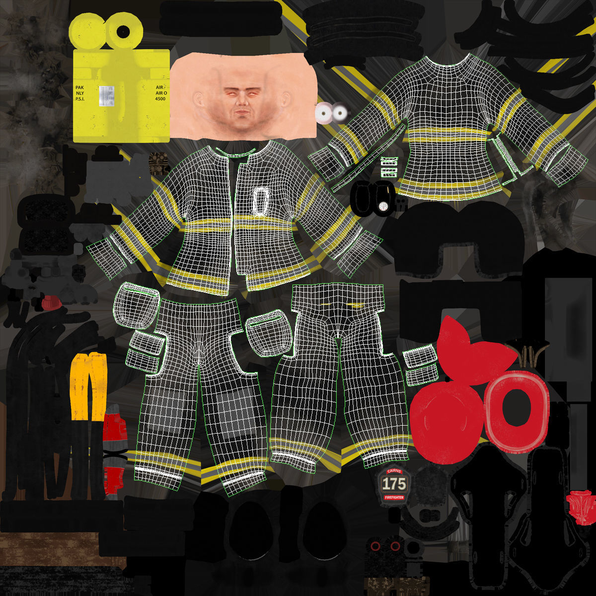 Firefighter Black Suite Low-poly 3D model_41