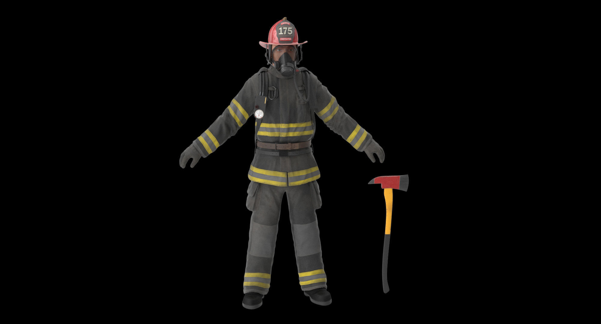 Firefighter Black Suite Low-poly 3D model_1