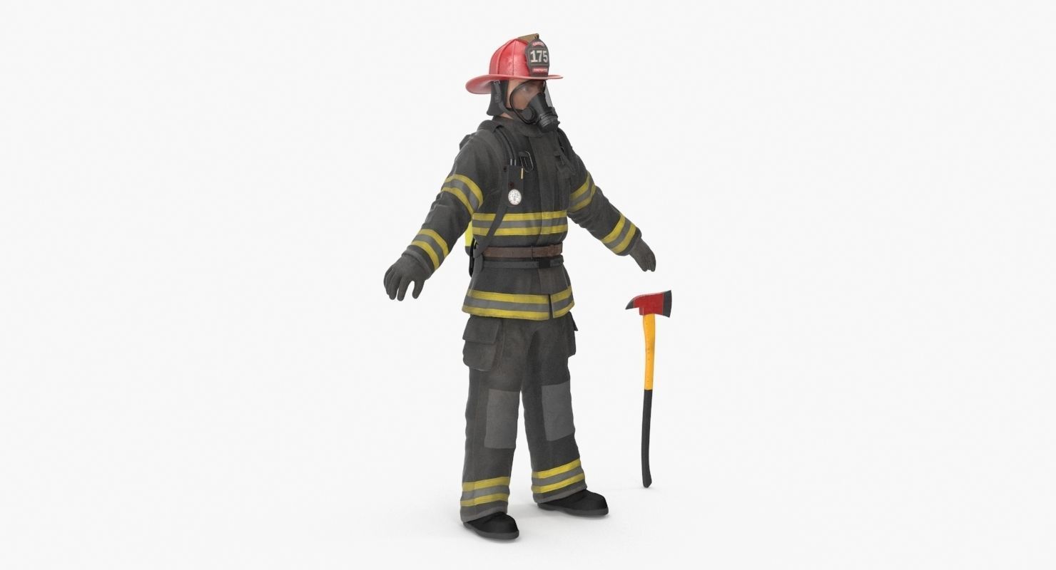 Firefighter Black Suite Low-poly 3D model_13
