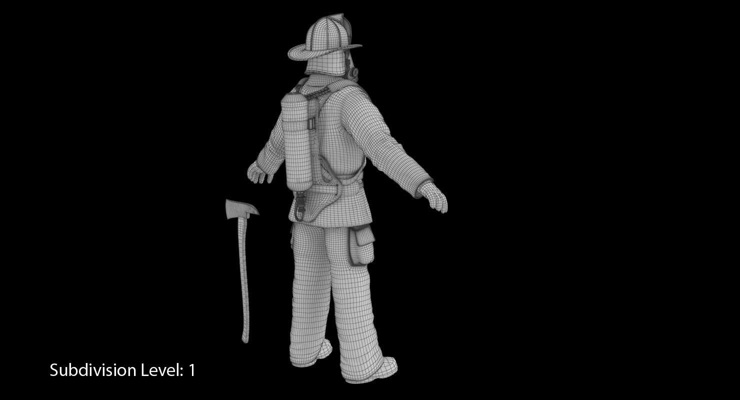 Firefighter Black Suite Low-poly 3D model_29