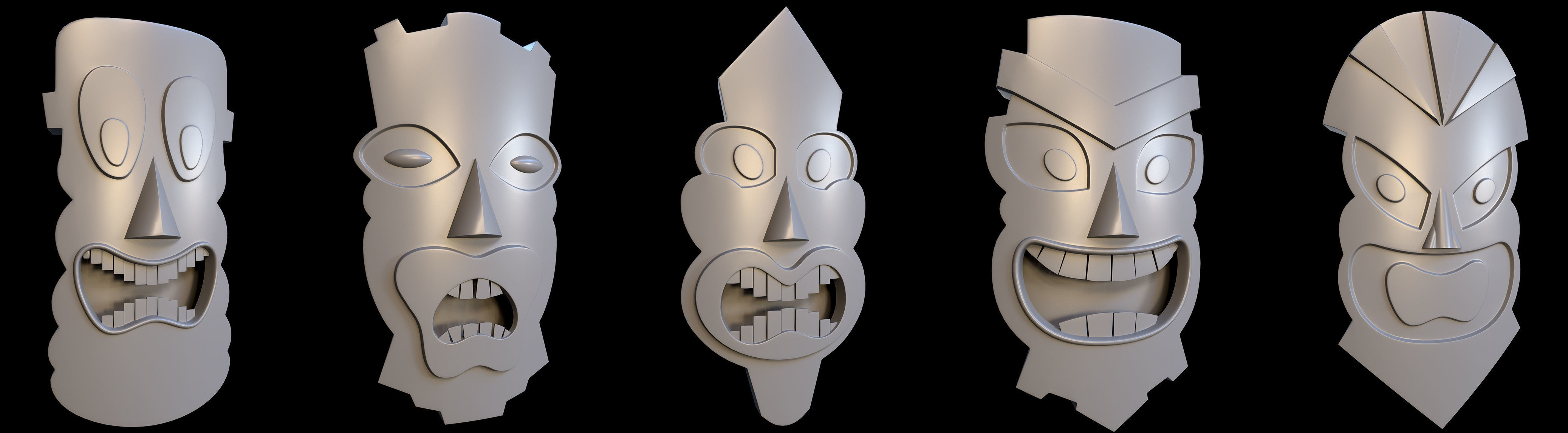 95 Tiki Face base and high Pack  Low-poly 3D model_13