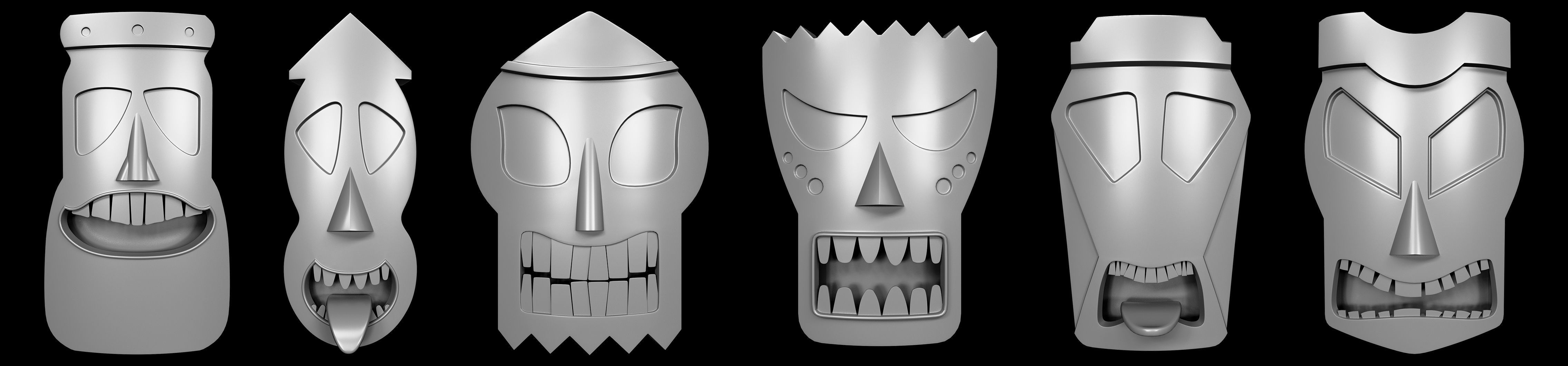 95 Tiki Face base and high Pack  Low-poly 3D model_3