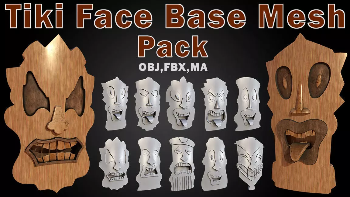 95 Tiki Face base and high Pack  Low-poly 3D model_0