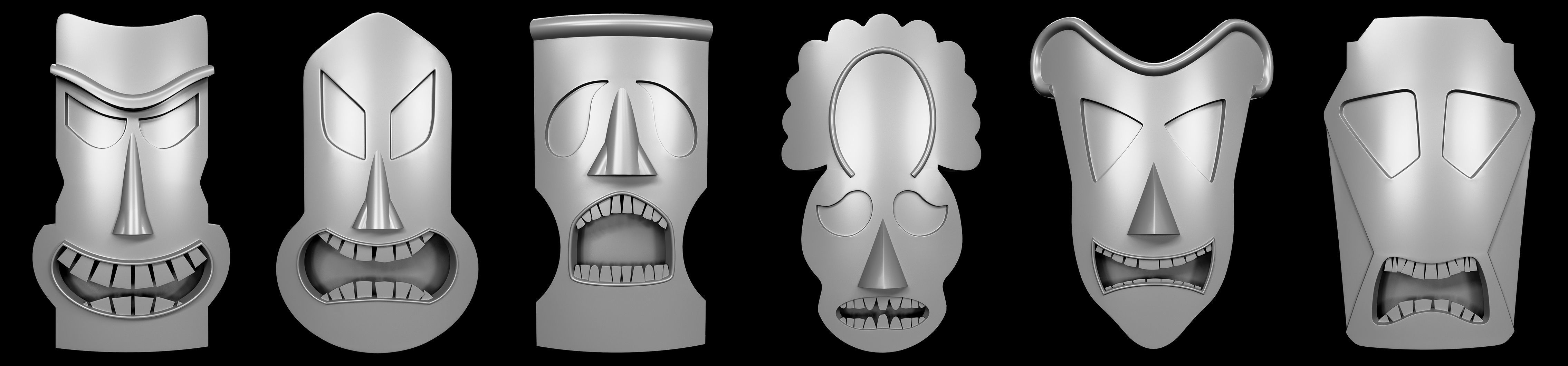 95 Tiki Face base and high Pack  Low-poly 3D model_4