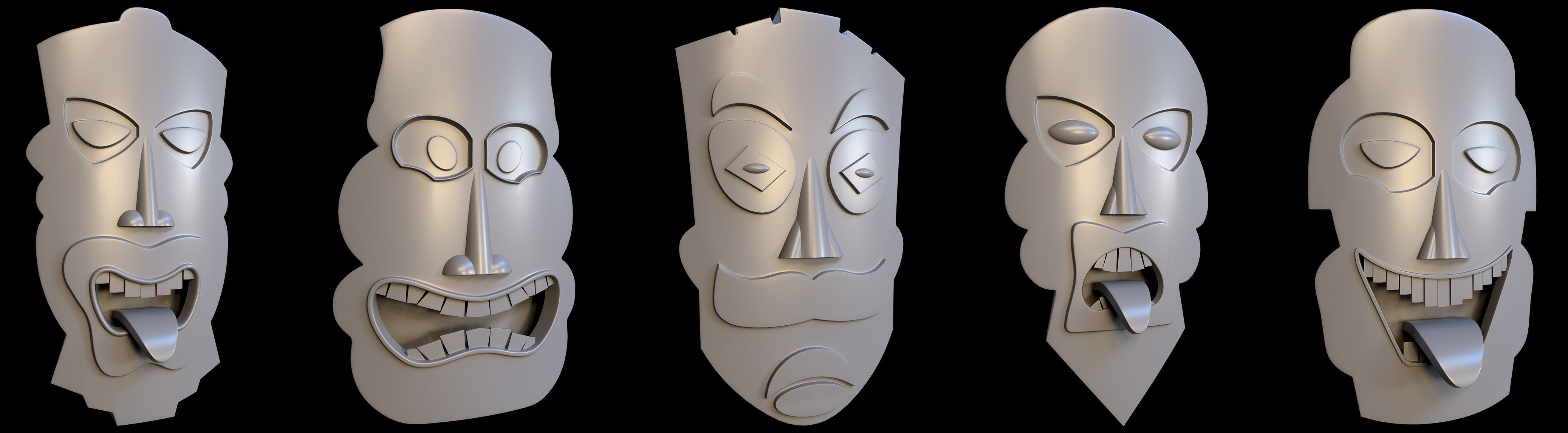 95 Tiki Face base and high Pack  Low-poly 3D model_17