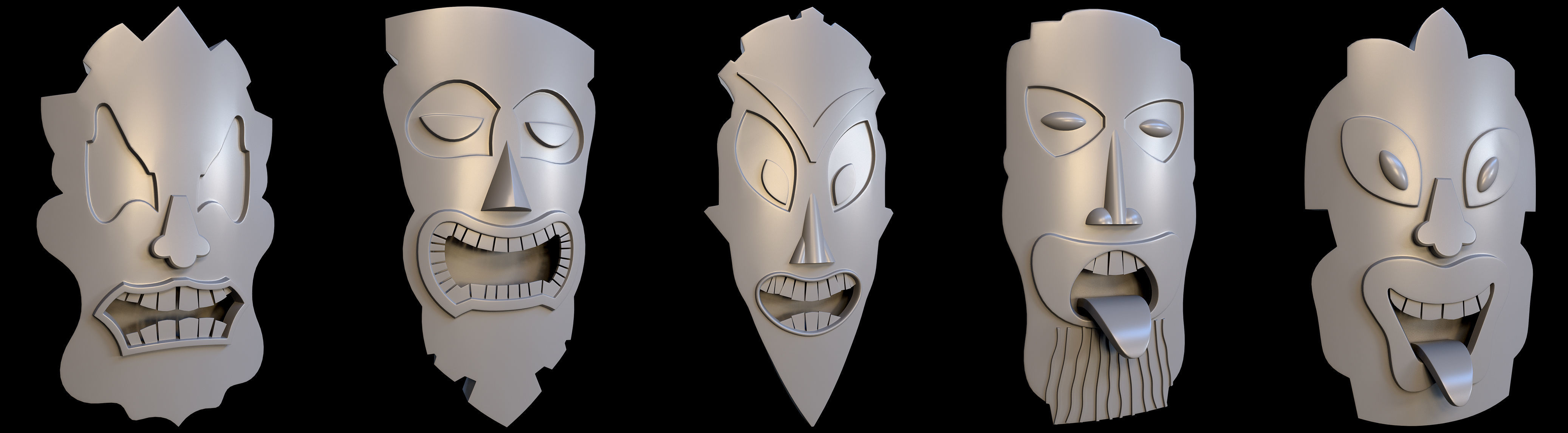 95 Tiki Face base and high Pack  Low-poly 3D model_16