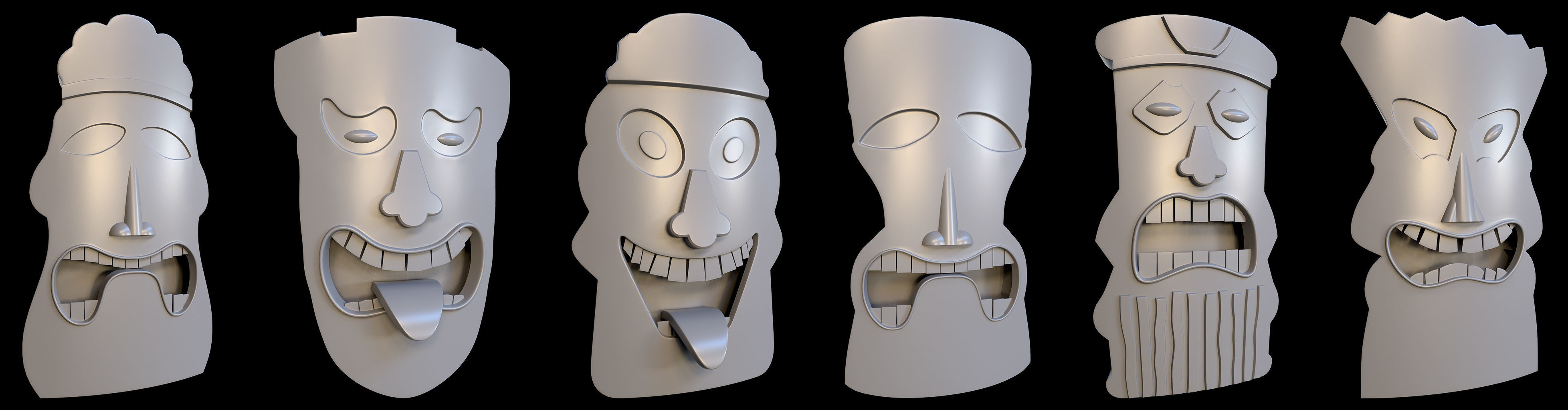 95 Tiki Face base and high Pack  Low-poly 3D model_11