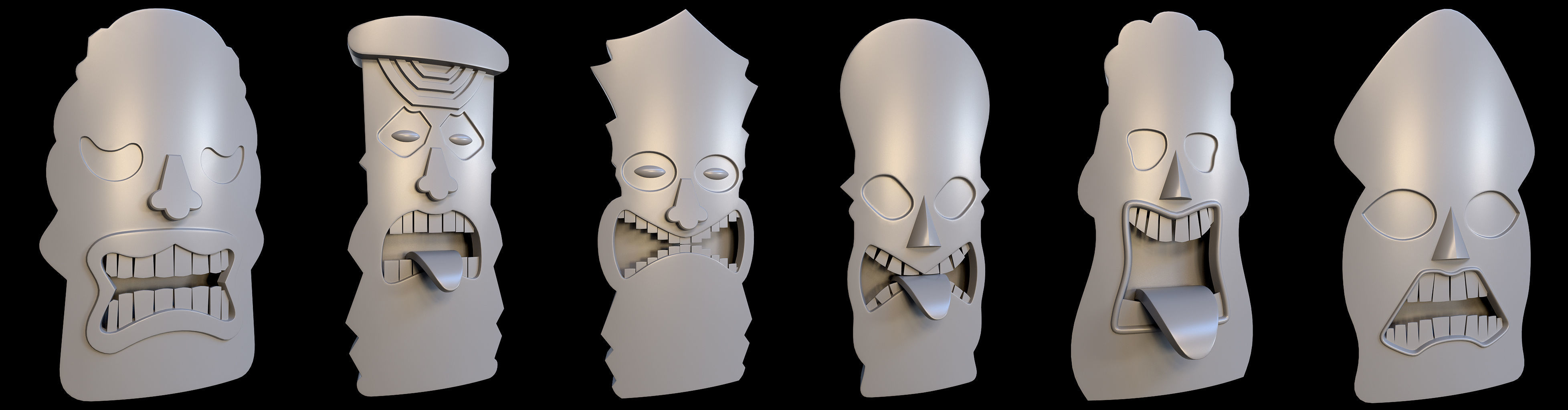95 Tiki Face base and high Pack  Low-poly 3D model_7