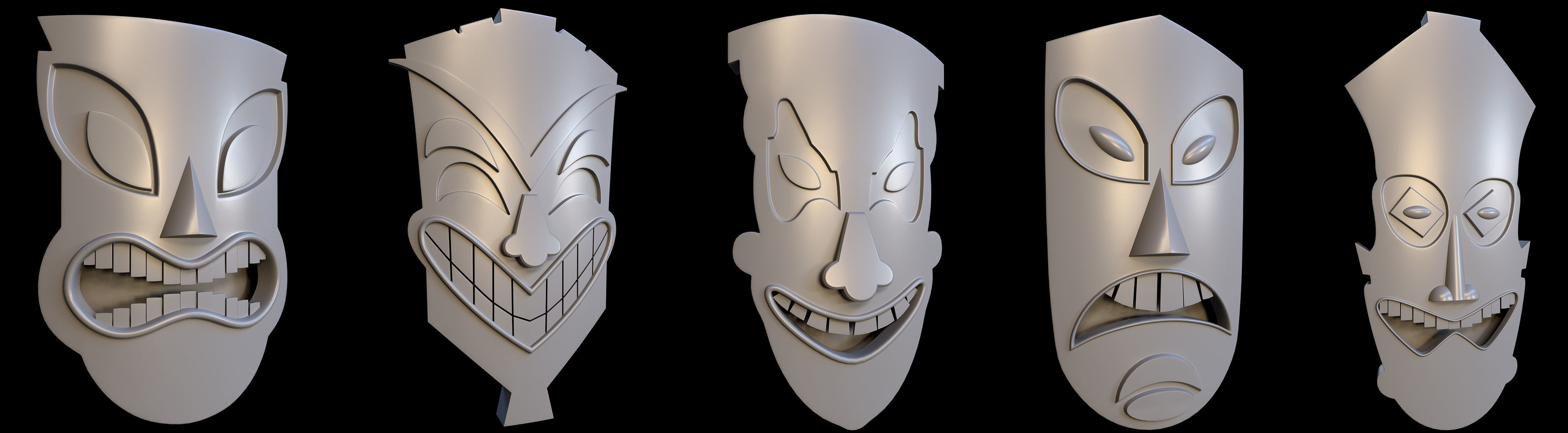 95 Tiki Face base and high Pack  Low-poly 3D model_15