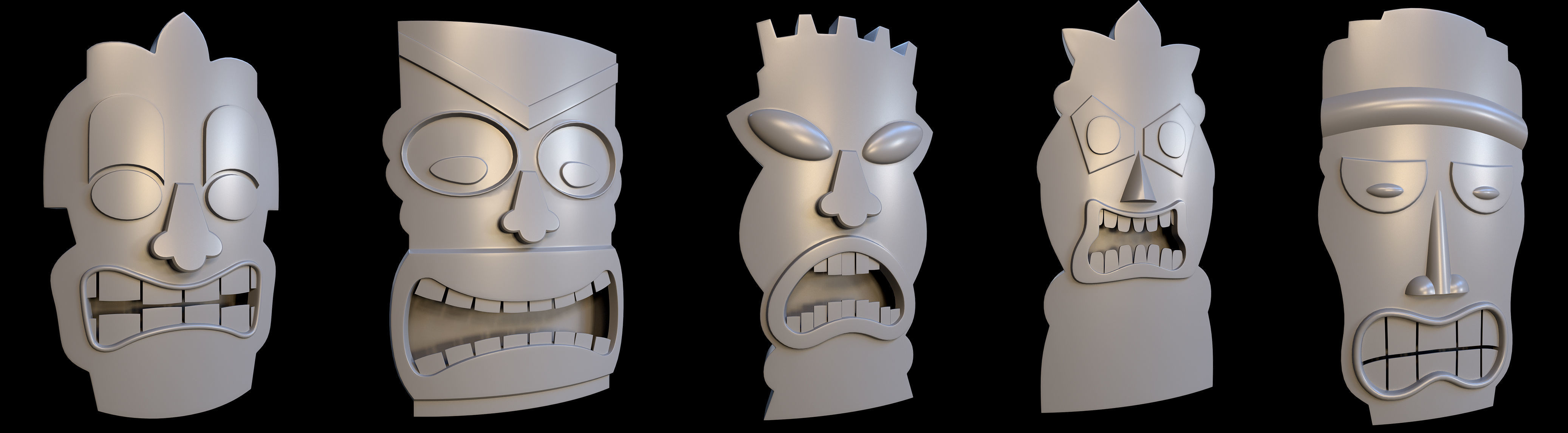 95 Tiki Face base and high Pack  Low-poly 3D model_12