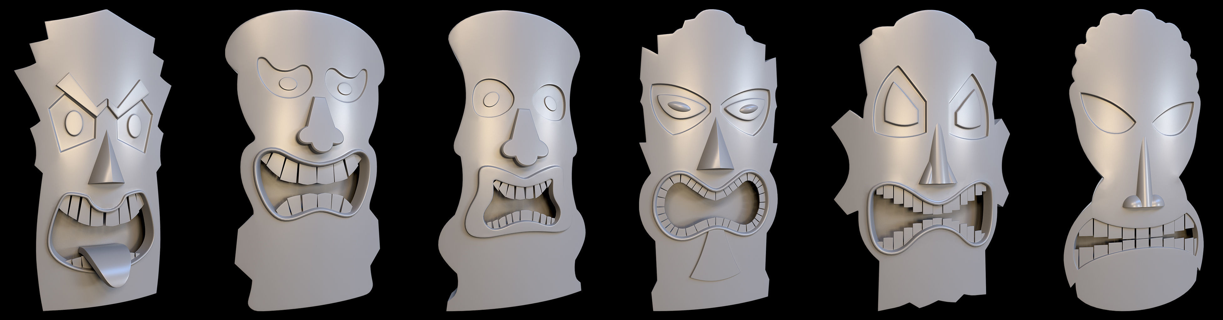 95 Tiki Face base and high Pack  Low-poly 3D model_9