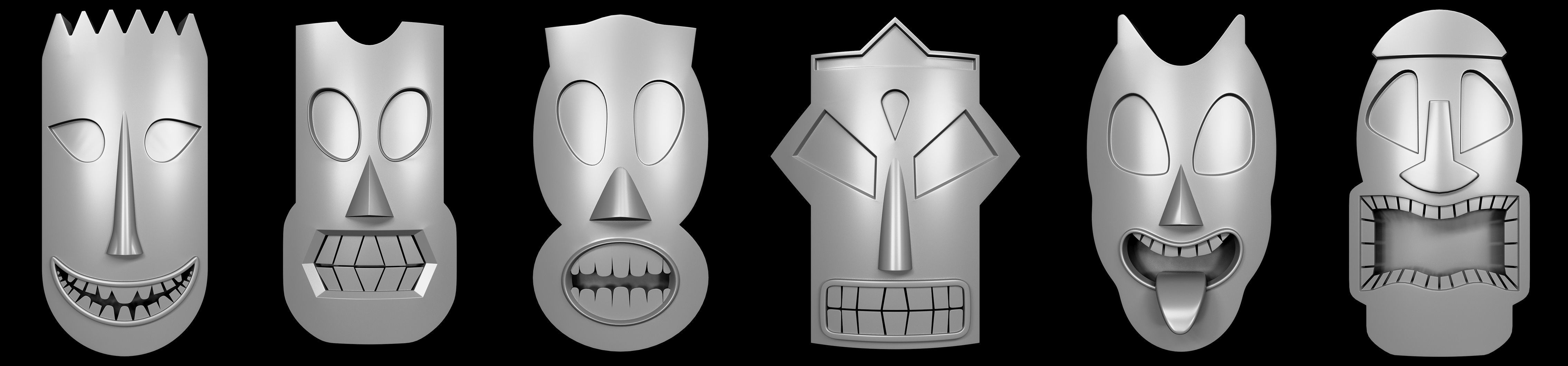 95 Tiki Face base and high Pack  Low-poly 3D model_2