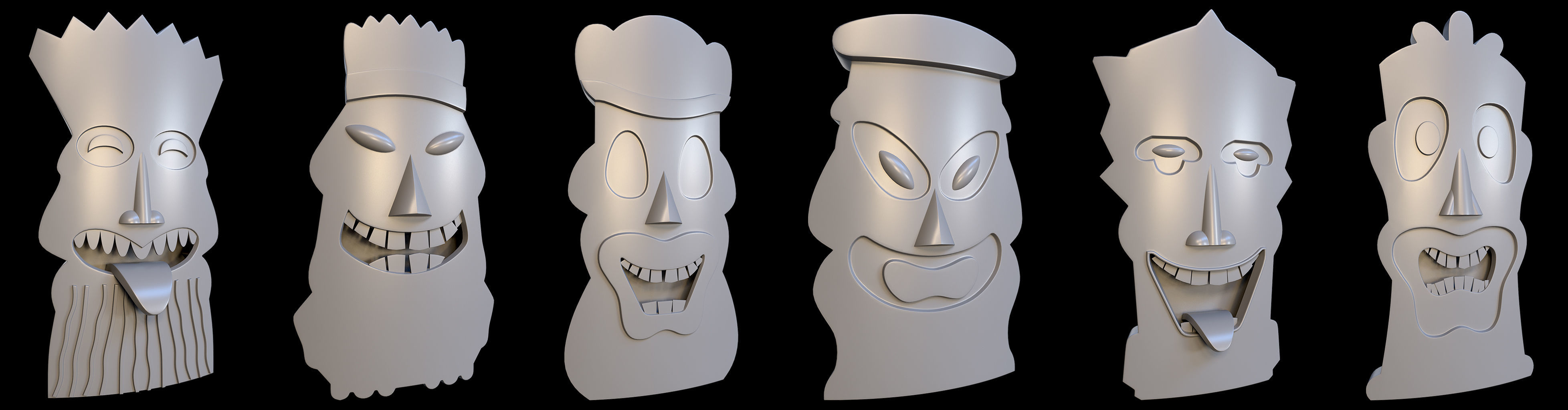 95 Tiki Face base and high Pack  Low-poly 3D model_8