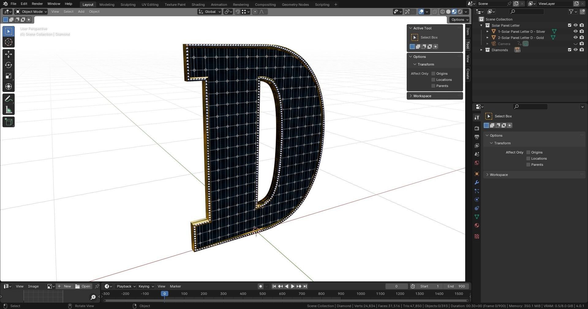Solar Panel Letter - D 3D model_13
