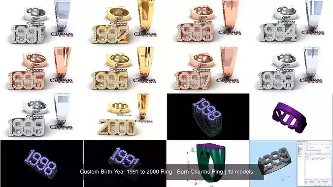 Custom Birth Year 1991 to 2000 Ring - Born Charms Ring 3D Model Collection