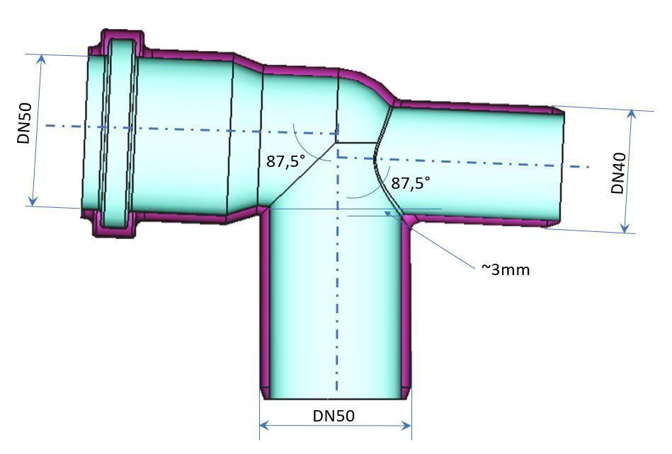 DN 50 BOGEN MIT UEBERLAUFSTUTZEN DN40 DRUCKBAR 3D-DRUCKMODELL 3D print model_4