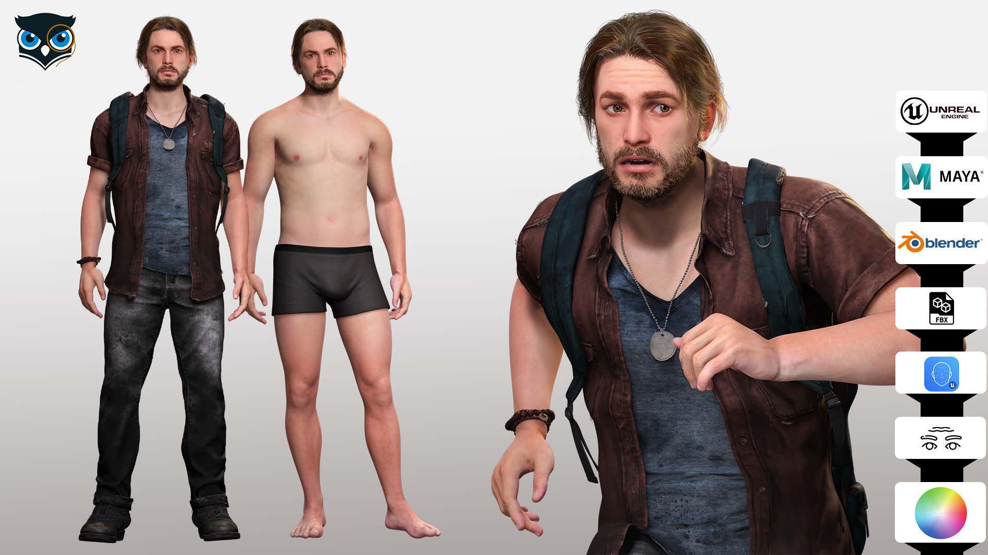 Realistic Man In Adventure Outfit Low-poly 3D model_1