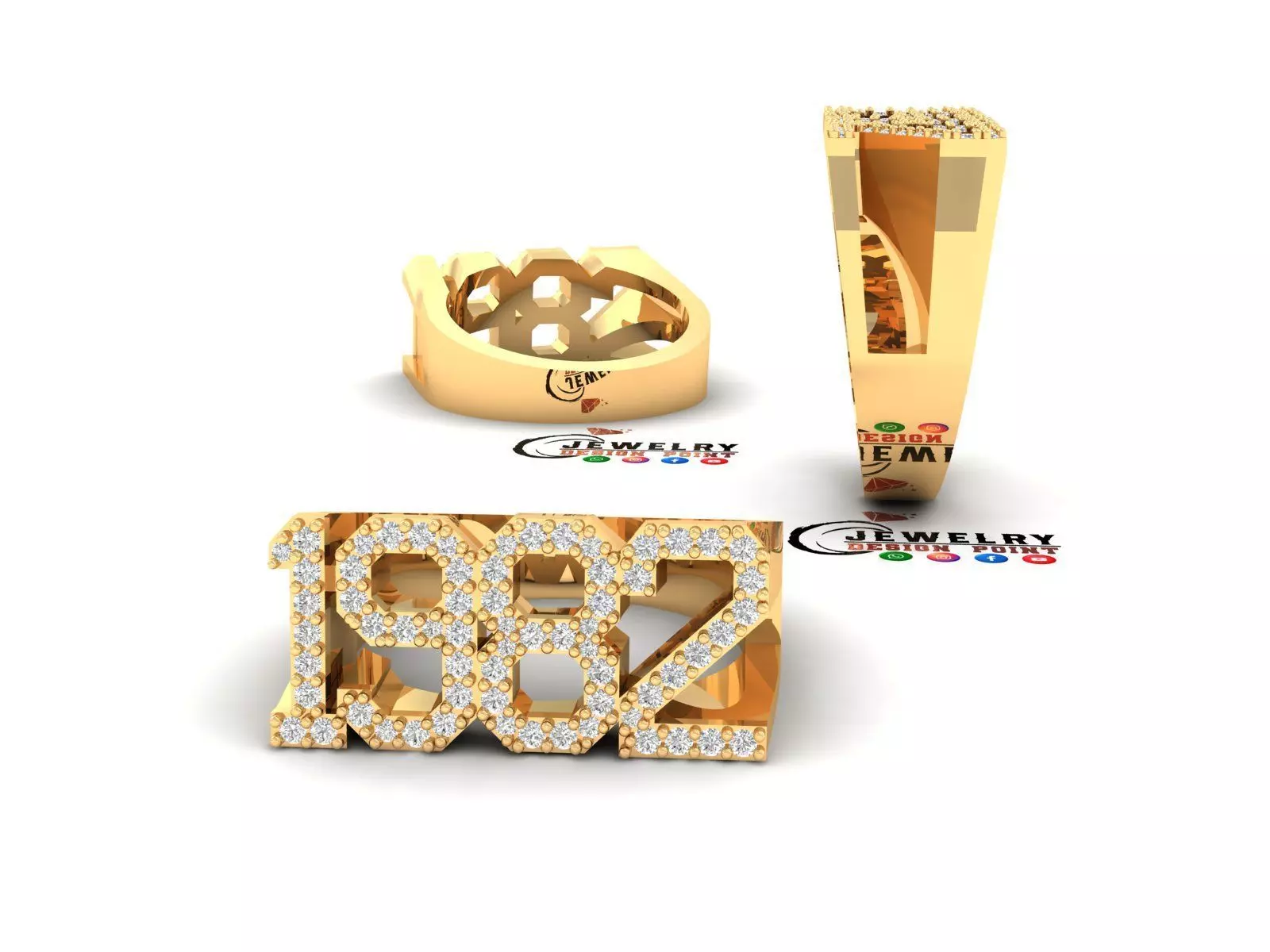 Custom Birth Year 1982 Ring - Born Charms Ring - Personalized 3D print model