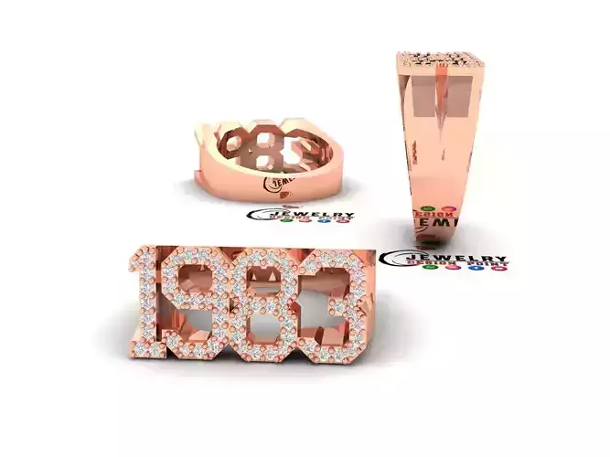Custom Birth Year 1983 Ring - Born Charms Ring - Personalized 3D print model