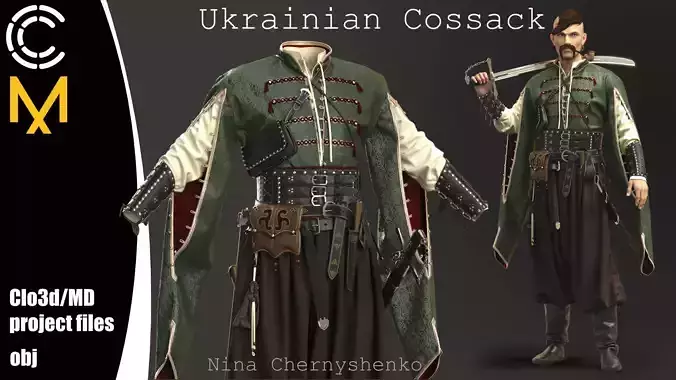 Ukrainian Cossack - Marvelous Designer project and OBJ