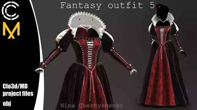 Fantasy outfit 5 - Marvelous Designer project and OBJ