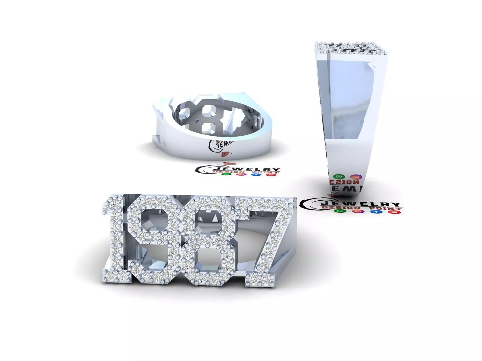 Custom Birth Year 1987 Ring - Born Charms Ring - Personalized 3D print model