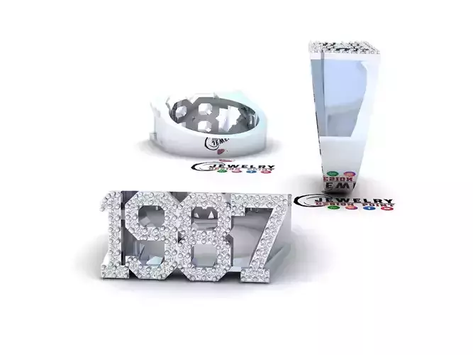 Custom Birth Year 1987 Ring - Born Charms Ring - Personalized 3D print model
