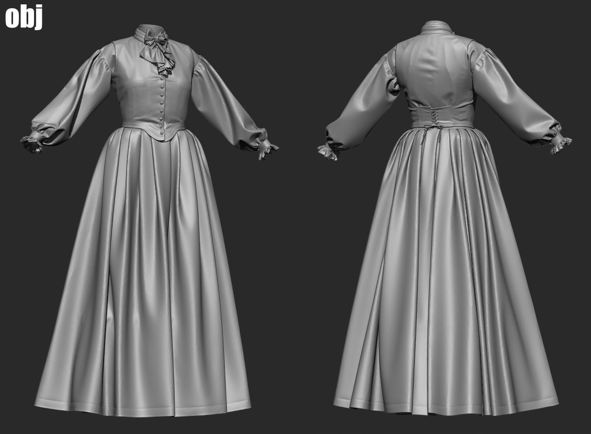 18th century outfit 3 - Marvelous Designer project and OBJ 3D model_6