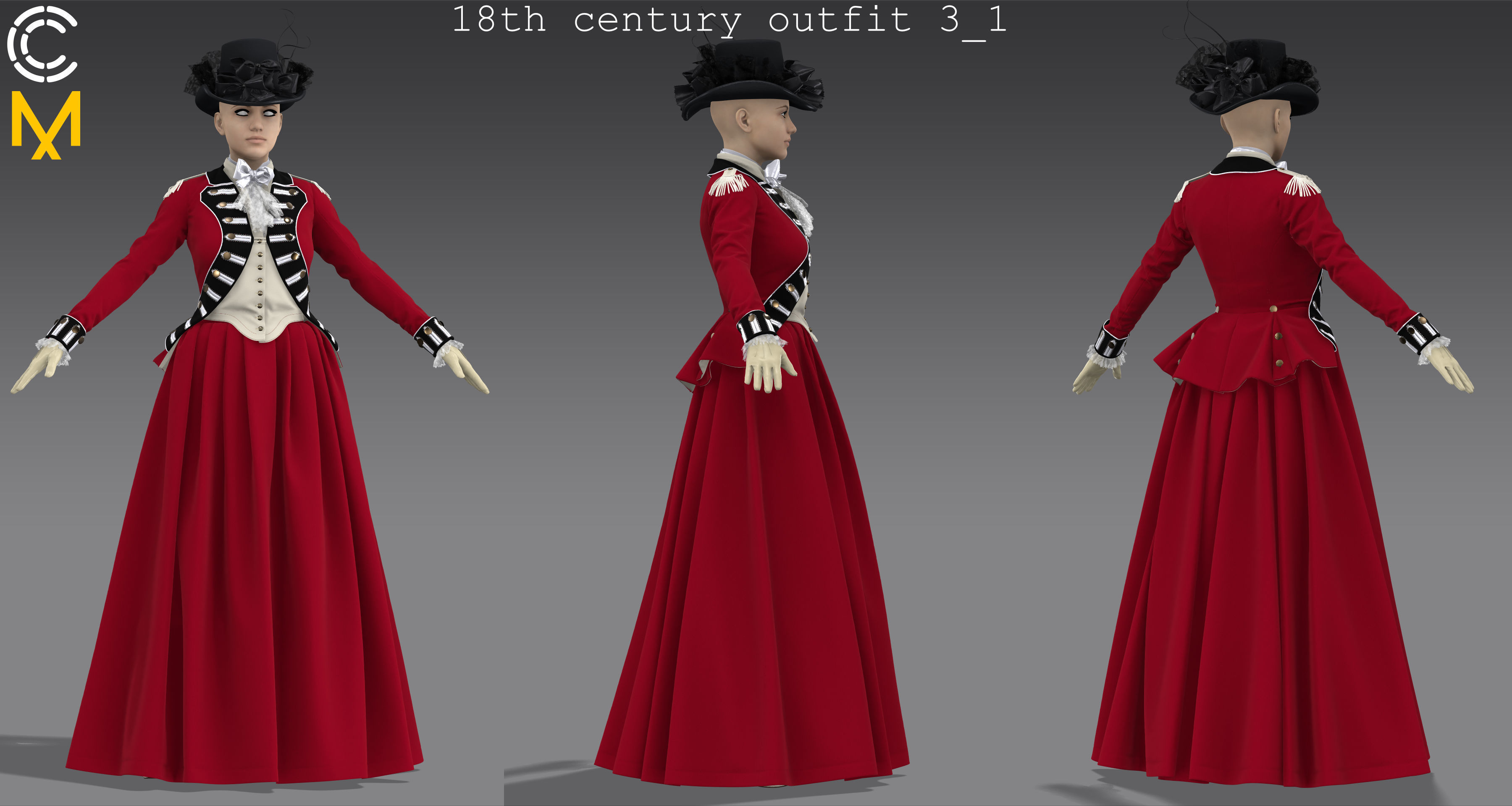 18th century outfit 3 - Marvelous Designer project and OBJ 3D model_2