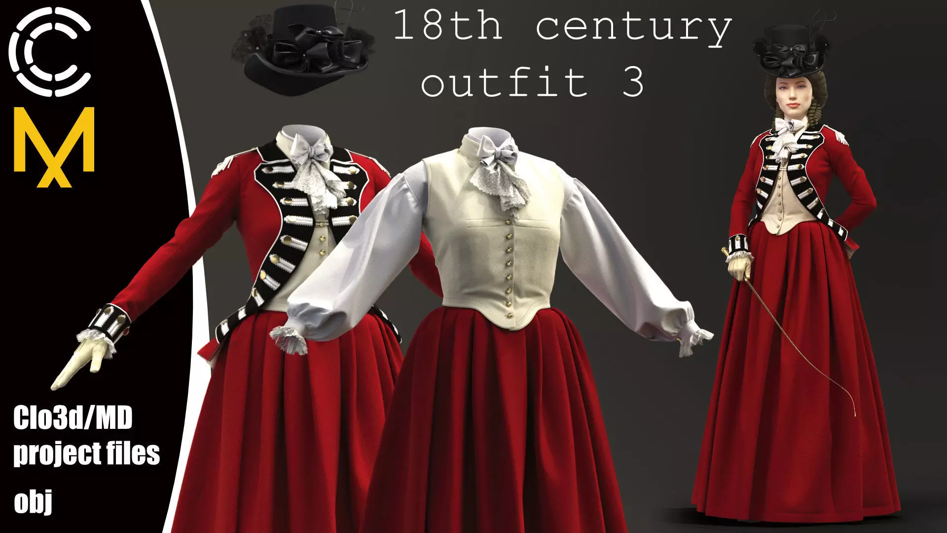 18th century outfit 3 - Marvelous Designer project and OBJ 3D model_0