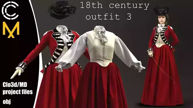 18th century outfit 3 - Marvelous Designer project and OBJ