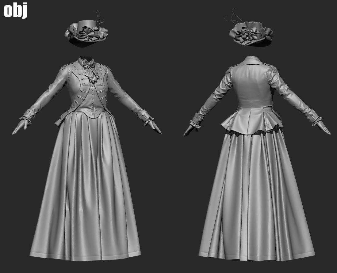 18th century outfit 3 - Marvelous Designer project and OBJ 3D model_3
