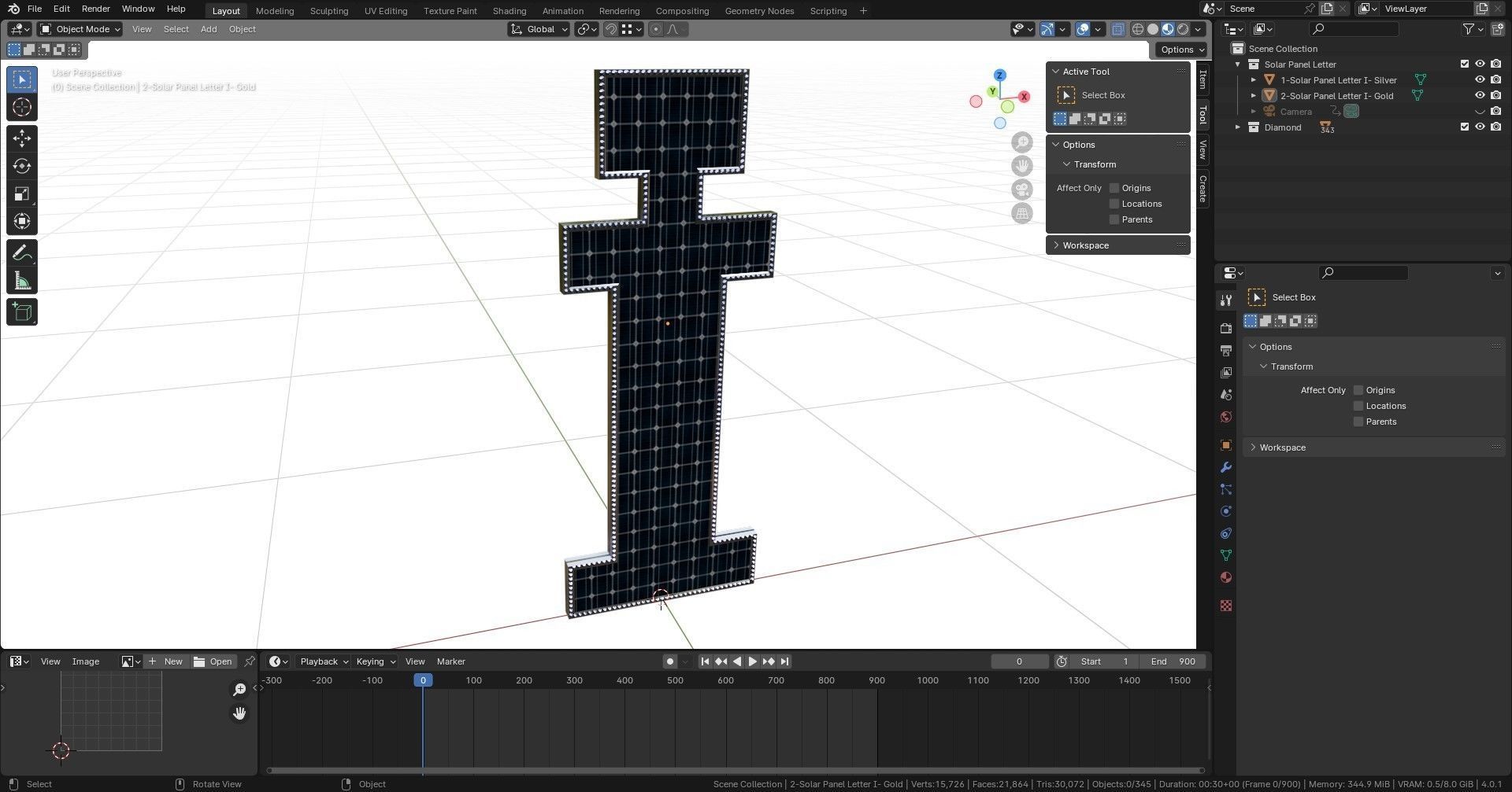 Solar Panel Letter - I 3D model_13