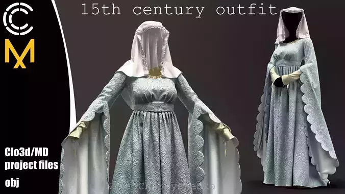 15th century outfit - Marvelous Designer project and OBJ