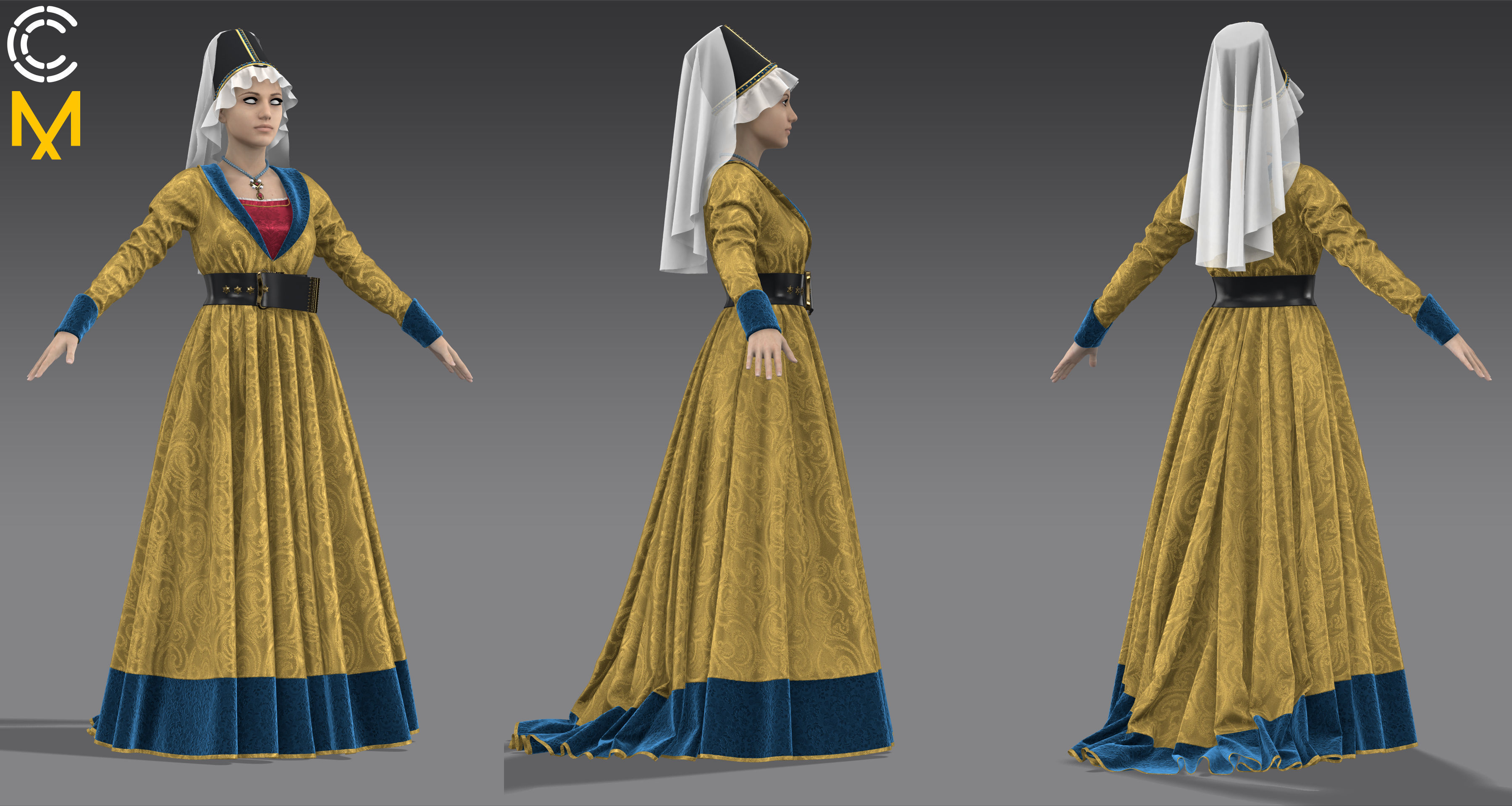 15th century outfit 2 - Marvelous Designer project and OBJ 3D model_2