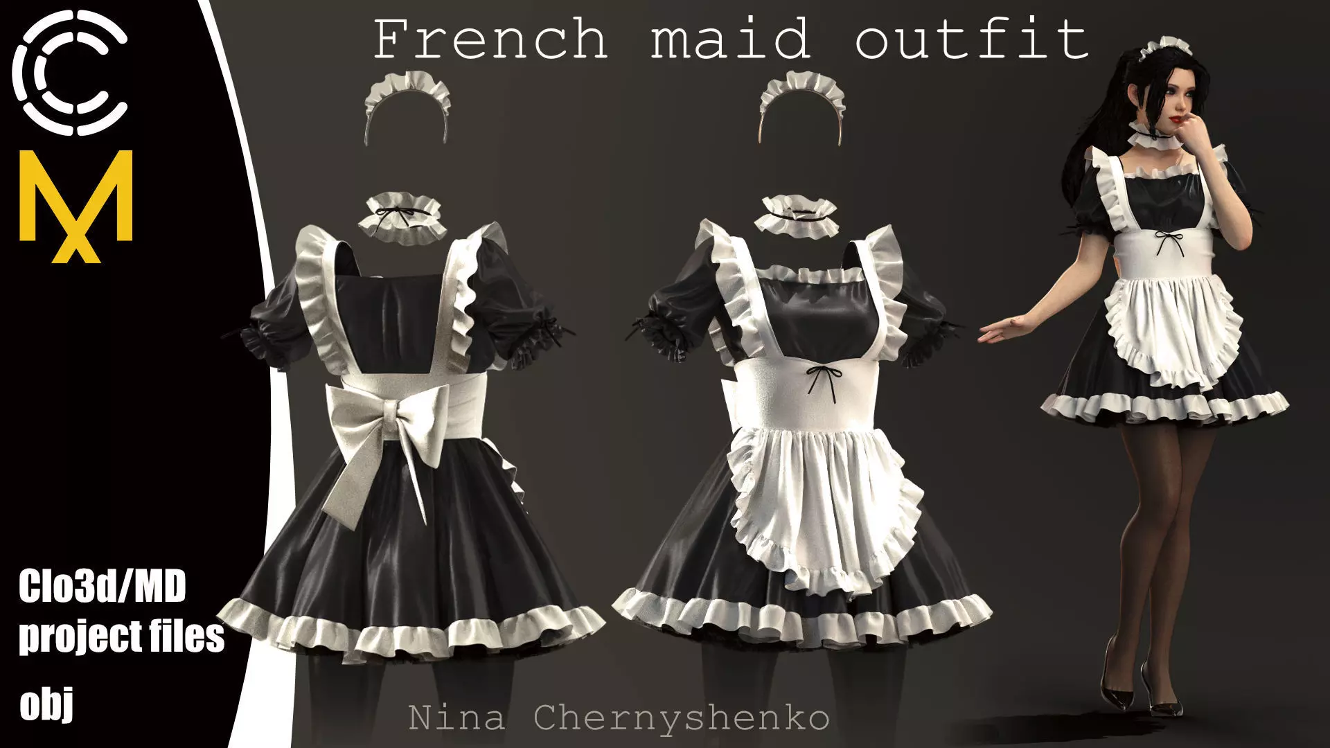 French maid outfit - Marvelous Designer project and OBJ 3D model