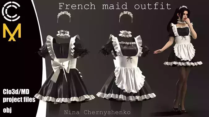 French maid outfit - Marvelous Designer project and OBJ