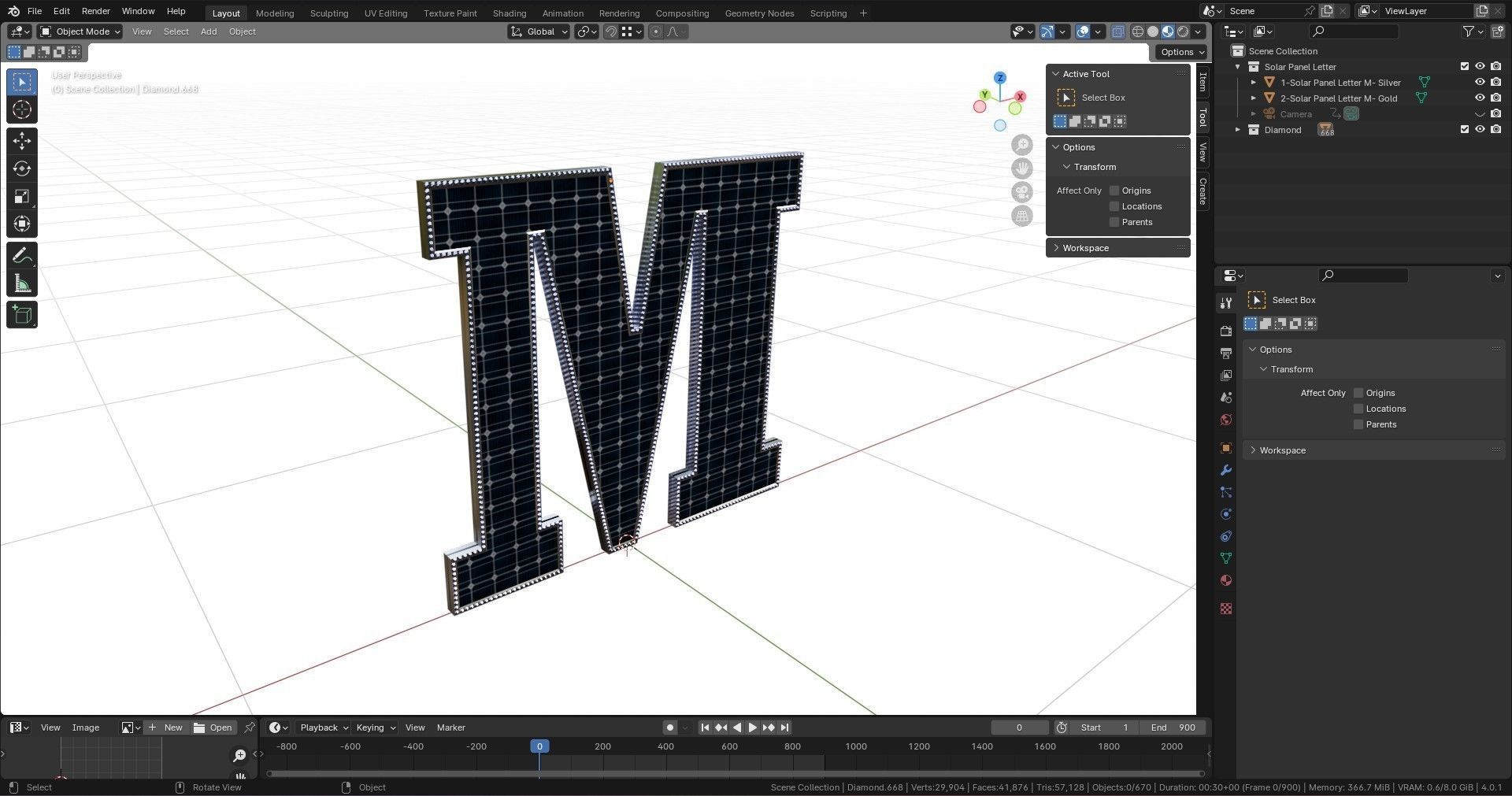 Solar Panel Letter - M 3D model_13