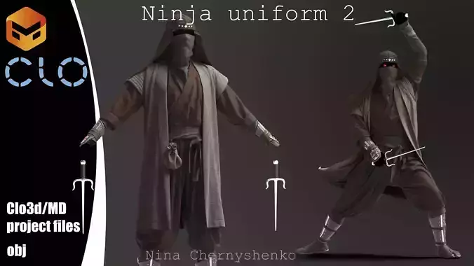Ninja uniform 2 - Marvelous Designer project and OBJ