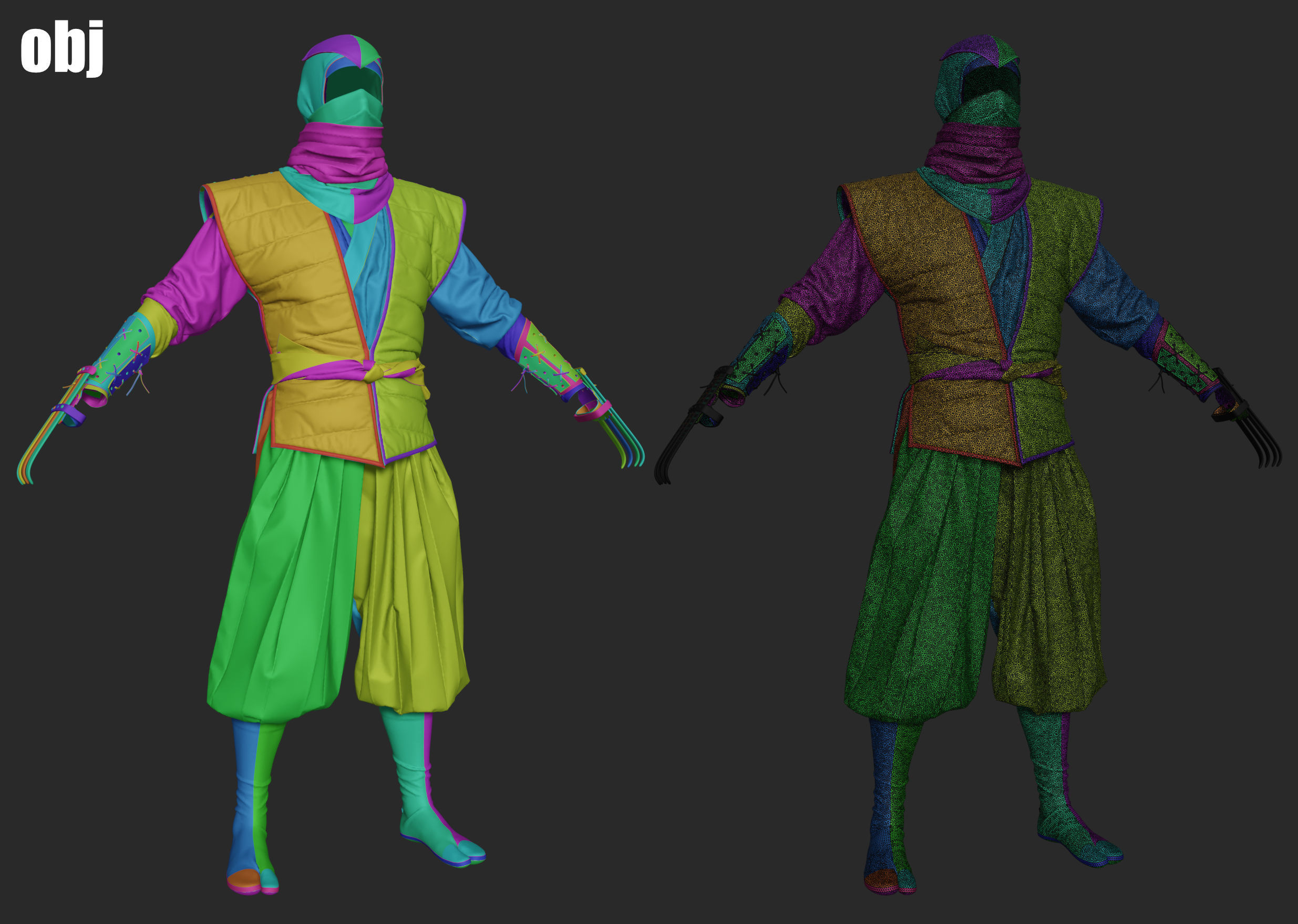 Ninja uniform 3 - Marvelous Designer project and OBJ 3D model_4