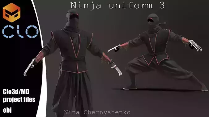 Ninja uniform 3 - Marvelous Designer project and OBJ