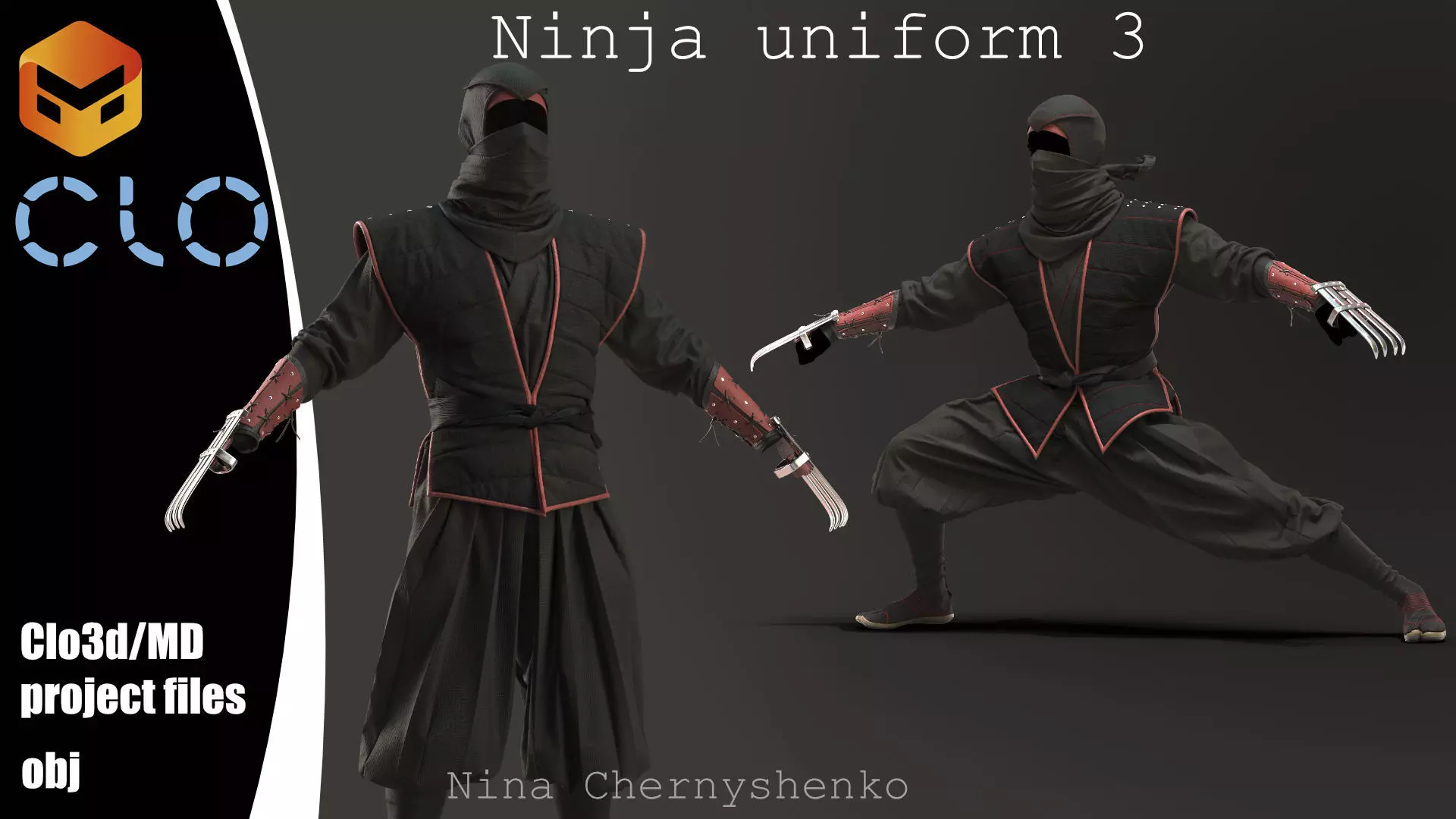 Ninja uniform 3 - Marvelous Designer project and OBJ 3D model_0