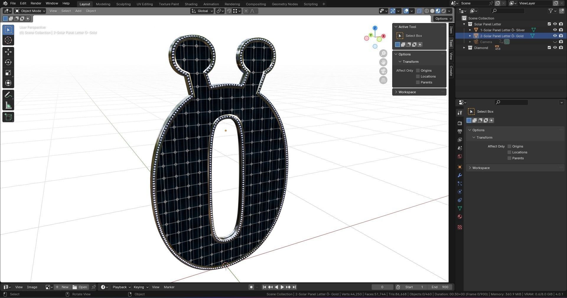 Solar Panel Letter - O 3D model_13