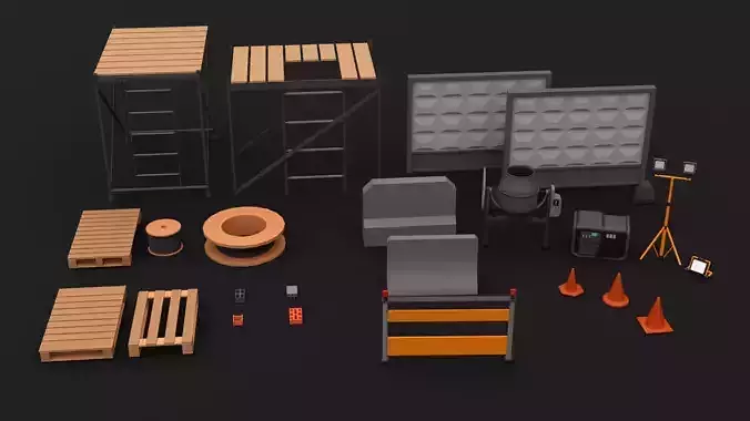 Low Poly Construction Props Low-poly 3D model