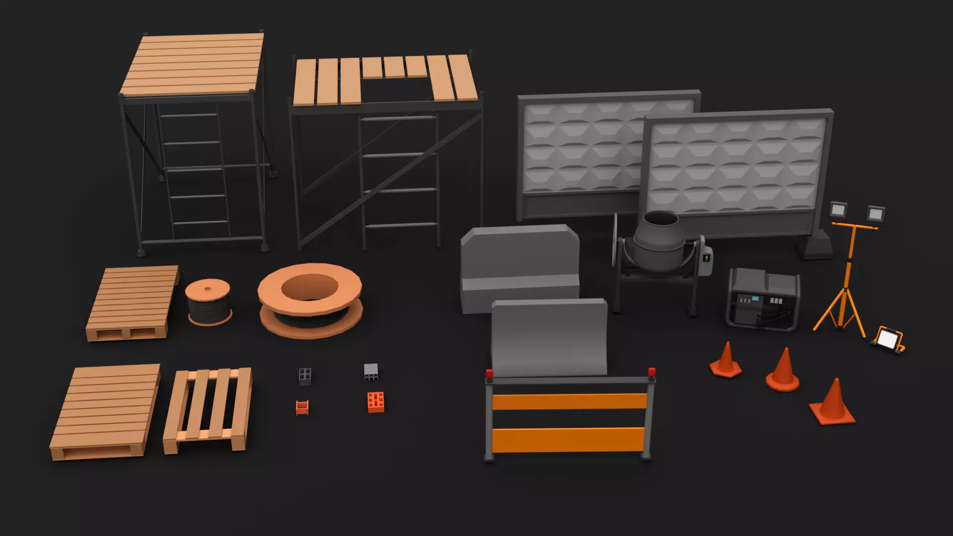 Low Poly Construction Props Low-poly 3D model_0